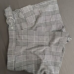 Plaid High-Waisted Shorts with Belt